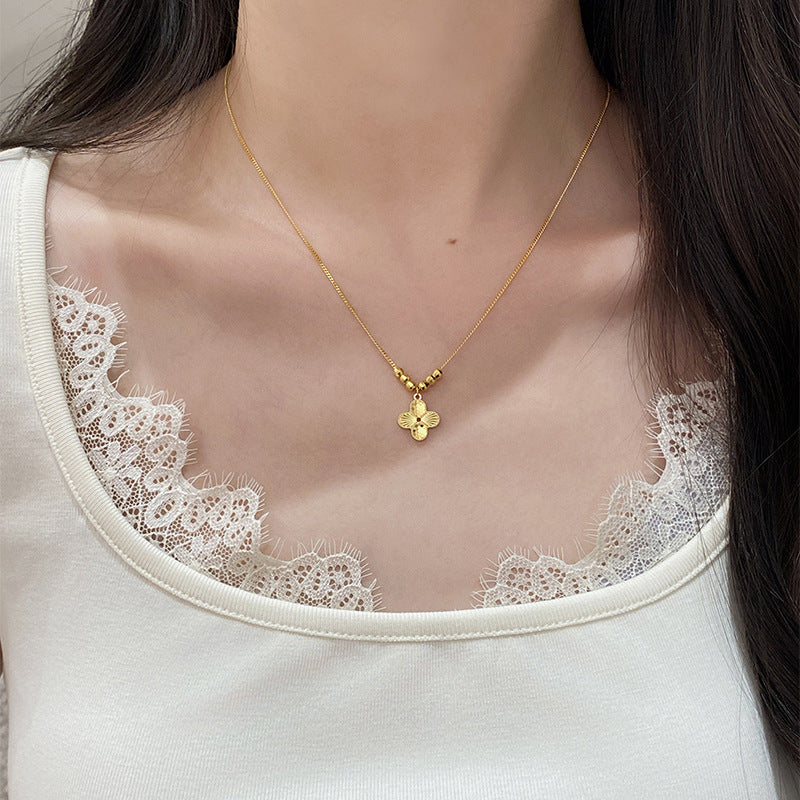 925 Sterling Silver Lucky Four-Leaf Clover Flower Pendant Necklace