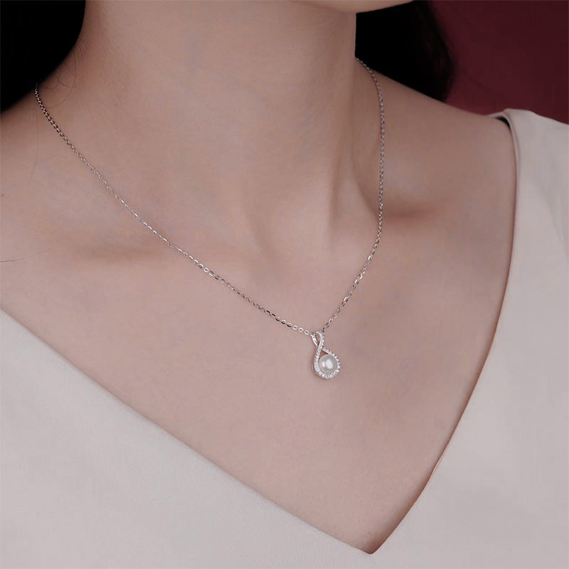 925 Sterling Silver Teardrop-Shaped Natural Pearl Necklace