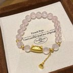 925 Sterling Silver Baguette Cat Lotus Tassel Pink Crystal Bracelet