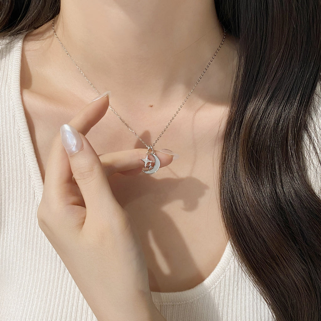 925 Sterling Silver Star Moon Seashell Clavicle Necklace