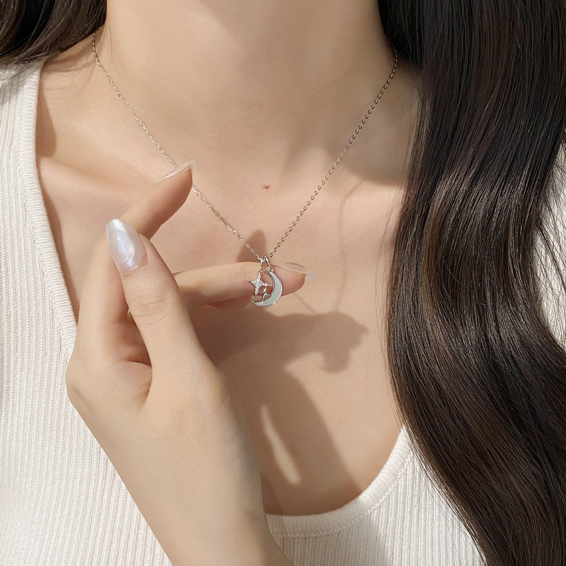 925 Sterling Silver Star Moon Seashell Clavicle Necklace