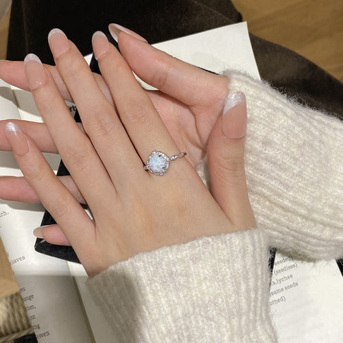 925 Sterling Silver Imitation Australian Gemstone Simple Egg-Shaped Ring