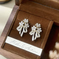Handheld Flower Ribbon Bow Zircon Copper Alloy Earrings