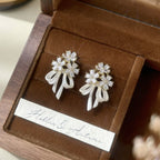 Hand-held bouquet ribbon bow zircon copper alloy earrings