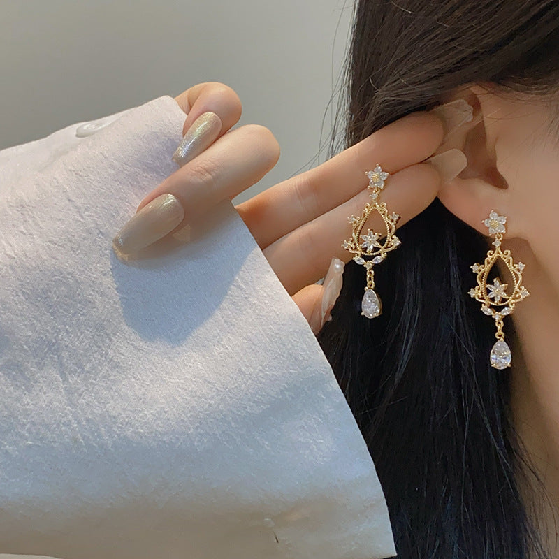 Vintage Baroque retro court style zirconium copper alloy stud earrings