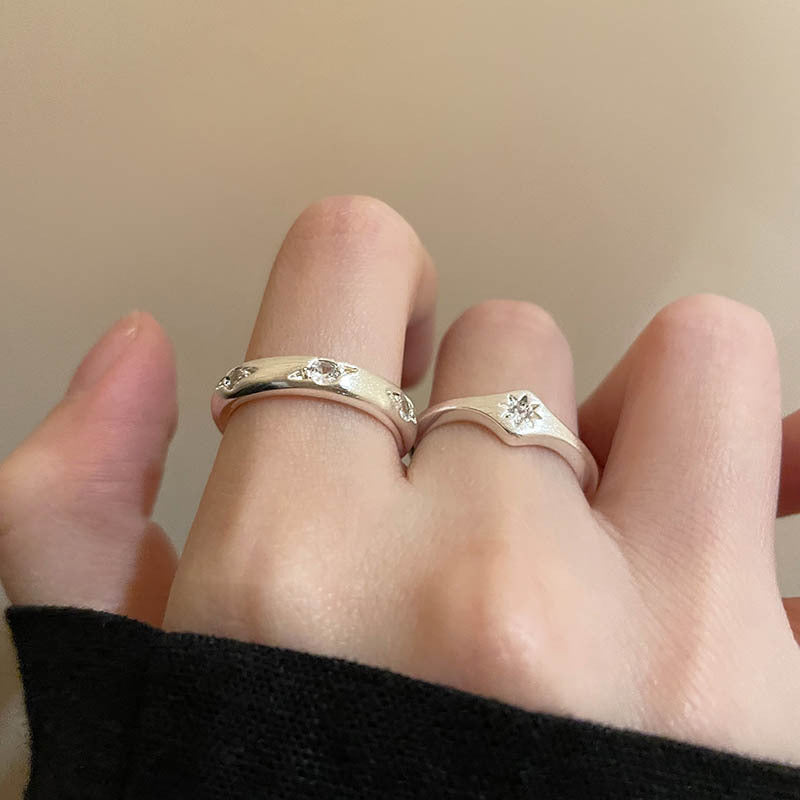 925 Sterling Silver Luxury Niche Eight-Pointed Star Matte Brushed Ring