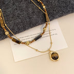 Vintage Natural Tiger Eye Beaded Copper Alloy Necklace