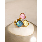 18k gold stainless steel tricolor rhinestone open ring