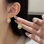 925 Sterling Silver Blue Enamel Court Style Lace Openwork Earrings