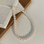 925 Sterling Silver Horseshoe Buckle Circle Imitation Pearl Necklace