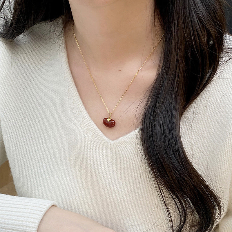 925 Sterling Silver Acacia Bean Red Agate Necklace