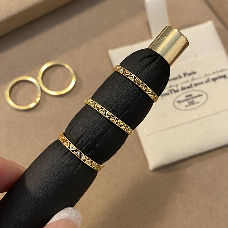 925 Sterling Silver Ring with Geometric Stacked Openwork Pattern and Zirconia Inlay