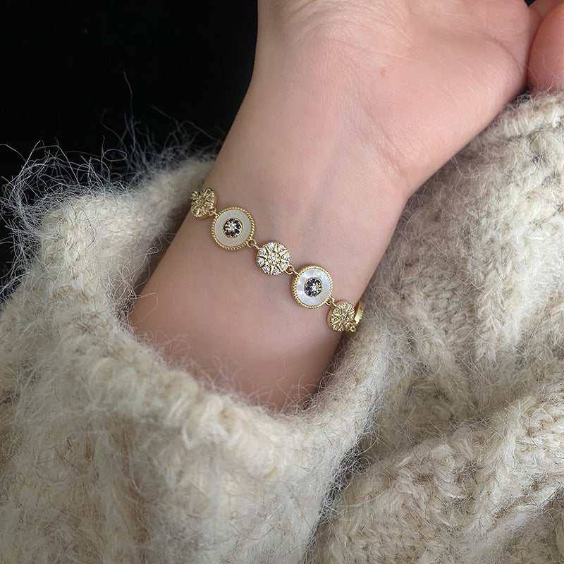 Natural mother-of-pearl aquamarine copper alloy bracelet