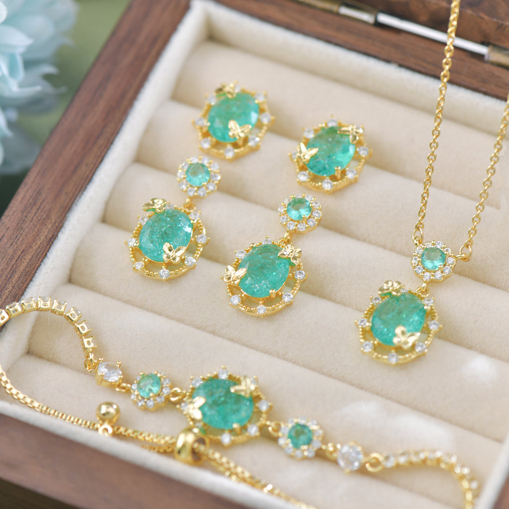 Ice Flower Zircon Lake Blue Butterfly French Copper Alloy Set