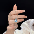 925 Sterling Silver Princess Aquamarine Bow Necklace