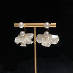 French-style elegant petal-shaped brass alloy stud earrings