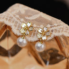 925 Sterling Silver Vintage Style Cherry Blossom Mother-of-Pearl Imitation Pearl Stud Earrings