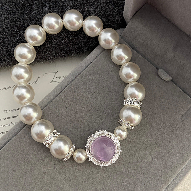 Amethyst artificial pearl copper alloy bracelet