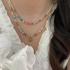 Dopamine-enhanced colored natural stone millet bead necklace with copper alloy beads