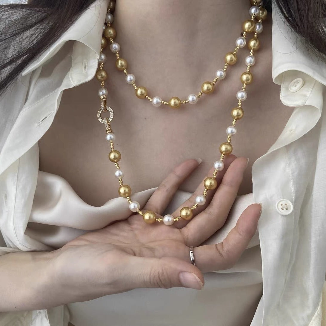 Mixed-color glass pearl zircon copper alloy set