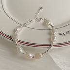 925 Sterling Silver Round Freshwater Pearl Baroque Shaped Pearl Bracelet