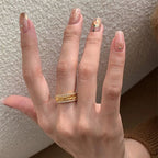 Fully diamond-encrusted woven engraved brushed copper alloy ring