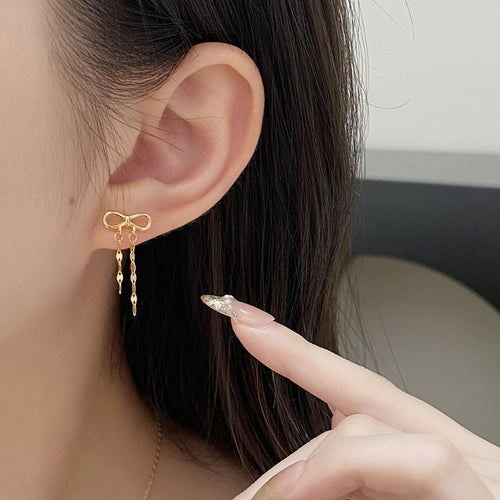 925 silver minimalist elegant bow tassel earrings