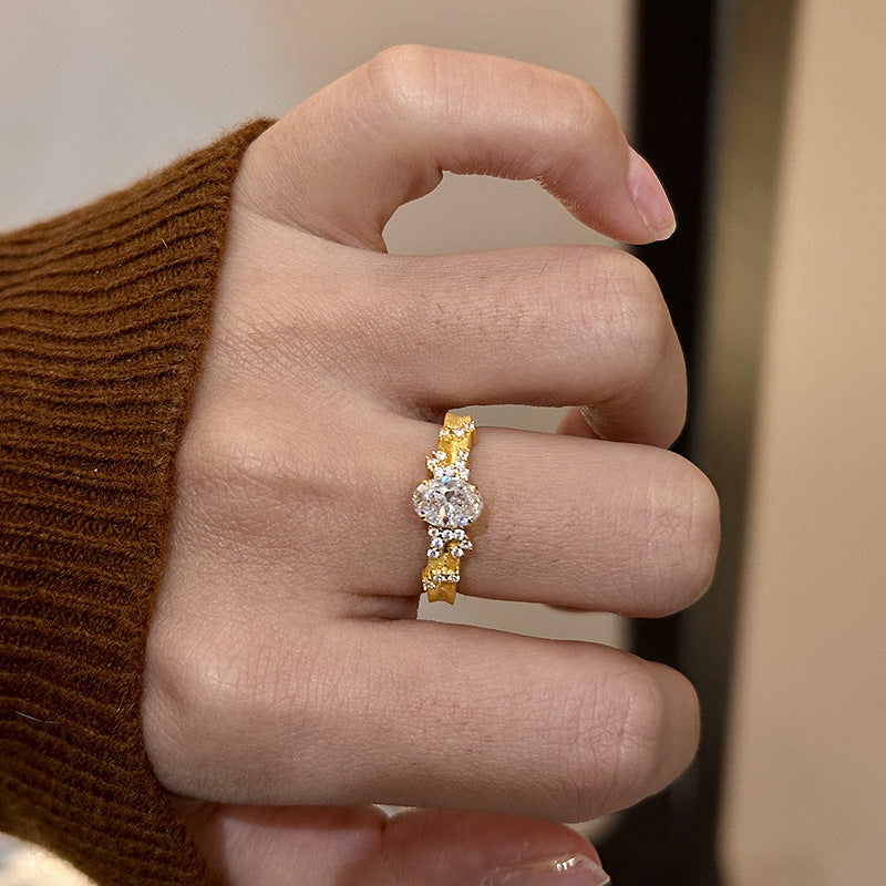 Starry Sky Diamond Pigeon Egg Copper Alloy Ring