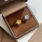 925 Sterling Silver 3D Plum Blossom Brushed Flower Diamond Ring