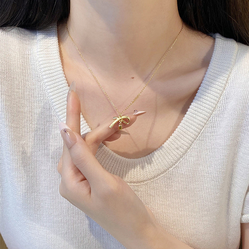 S925 silver ribbon bow necklace