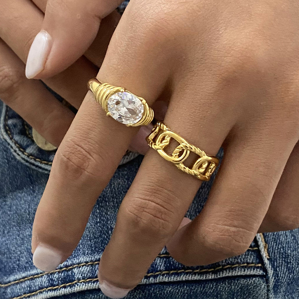 Rhinestone Stainless Steel High-End Ring