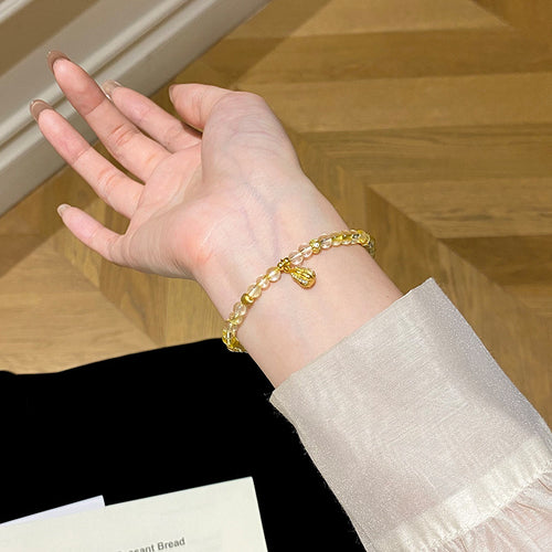 925 Sterling Silver Gourd Natural Yellow Crystal Bracelet