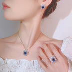 Blue spinel snowflake diamond copper alloy set