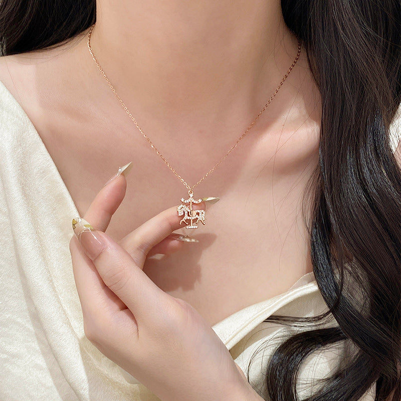 S925 Sterling Silver Carousel Full Diamond Necklace