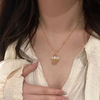 Pearl Flower Basket Micro-set Diamond Copper Alloy Necklace