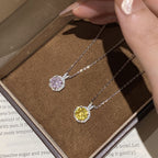 925 Sterling Silver Octagonal Rose-Cut Aquamarine Rose Zirconia Necklace