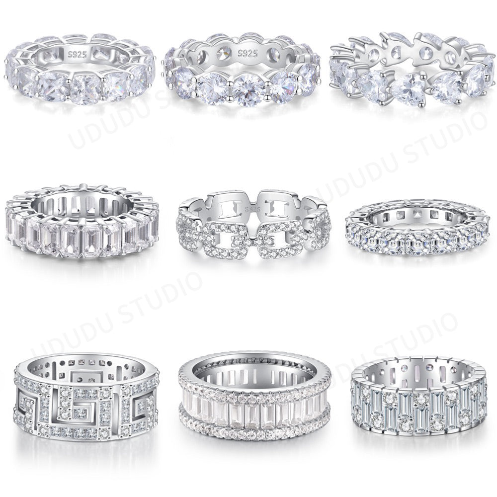 925 Sterling Silver High Carbon Diamond Full Diamond Stackable Ring