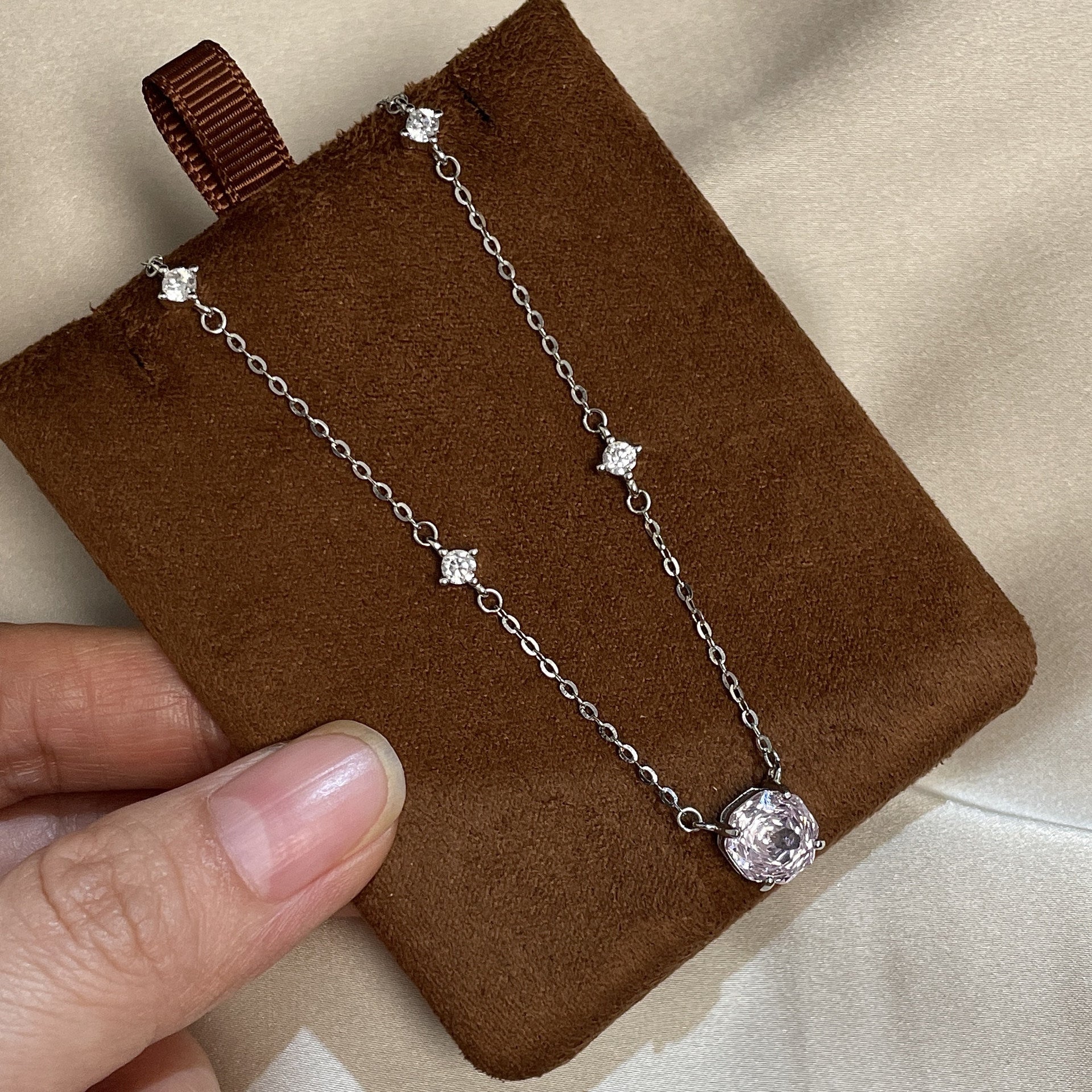 S925 Sterling Silver Super Sparkling Rose Cut Tricolor Necklace