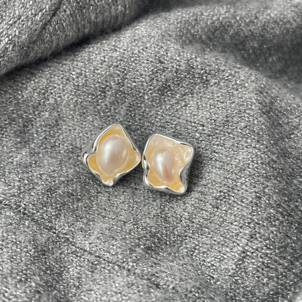 925 Sterling Silver Irregular Natural Pearl Stud Earrings