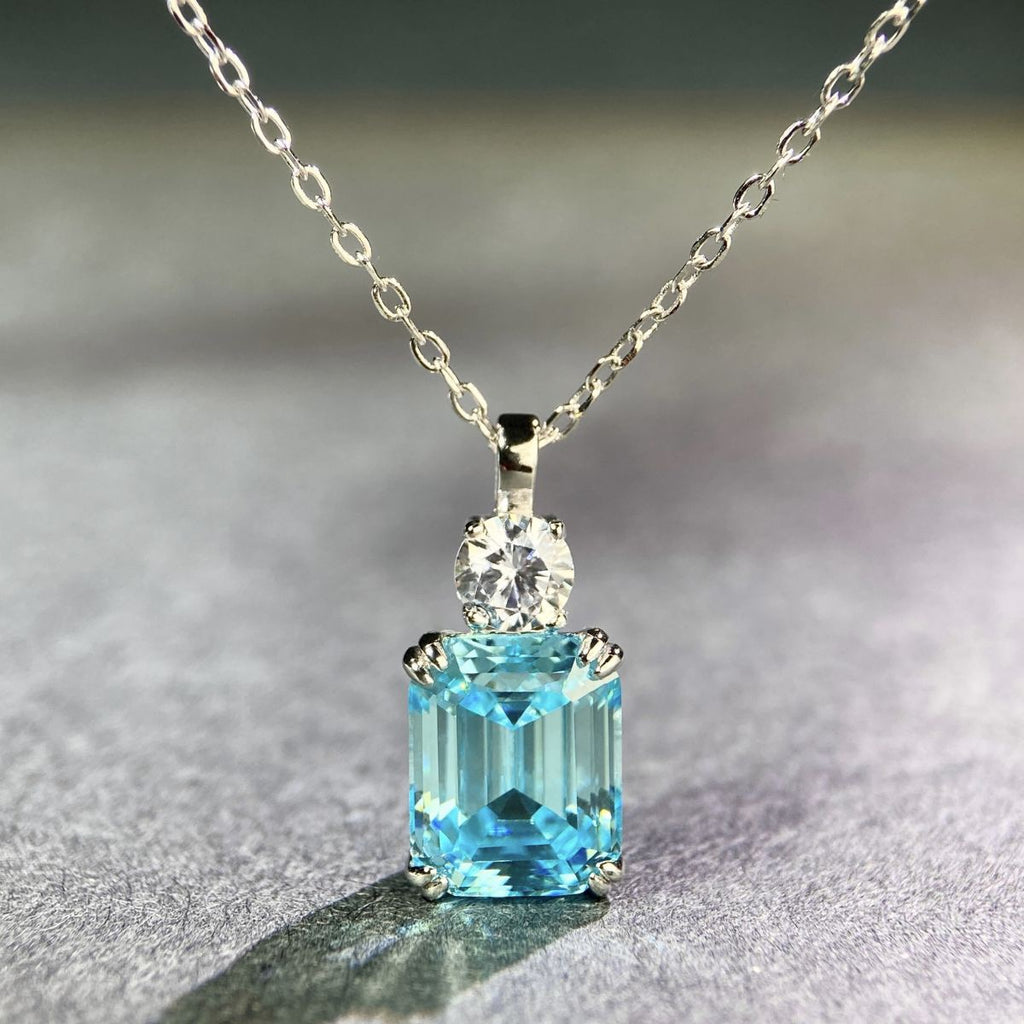 925 Silver Aquamarine High Carbon Diamond Set