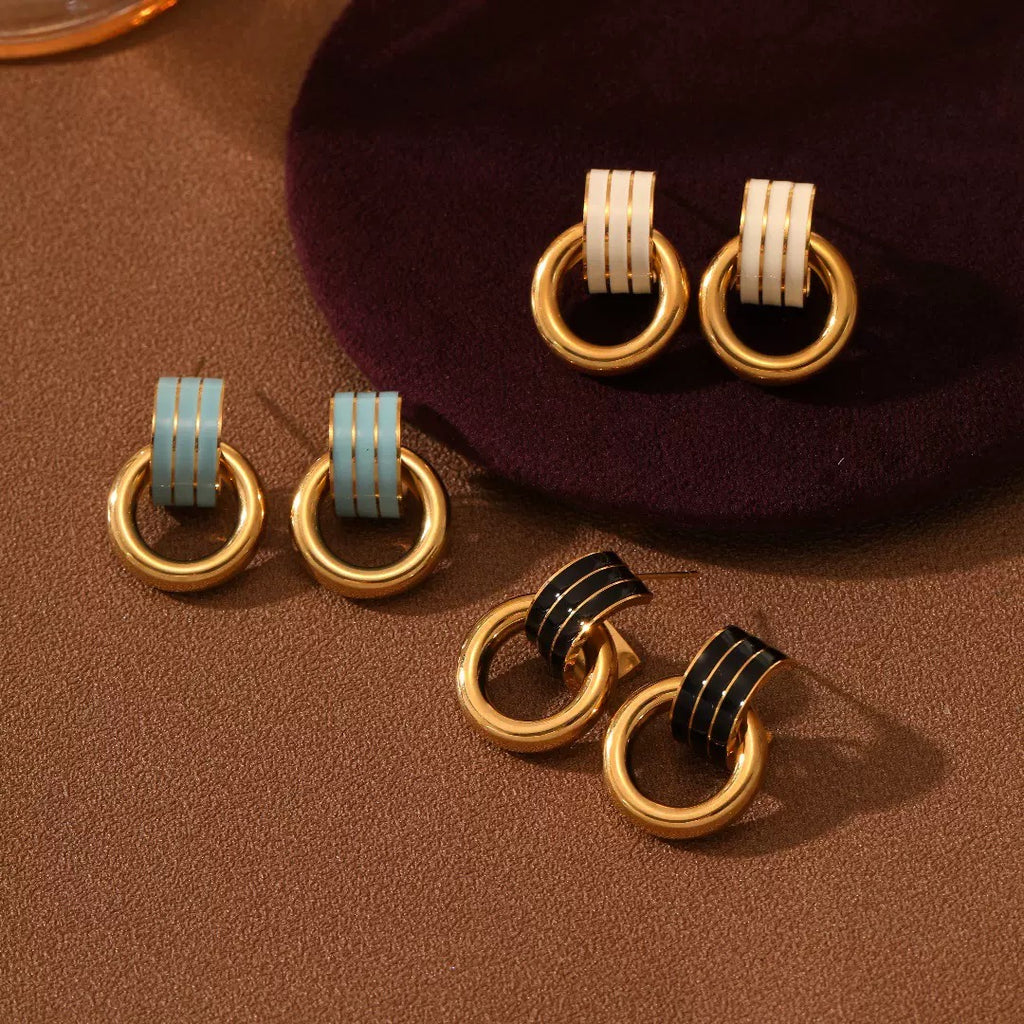 Oil-splatter striped niche design stainless steel earrings