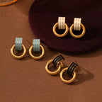 Oil-splatter striped niche design stainless steel earrings