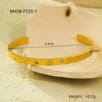 Unique and versatile open stainless steel bracelet with round zircon setting, part of the Ocean Series.