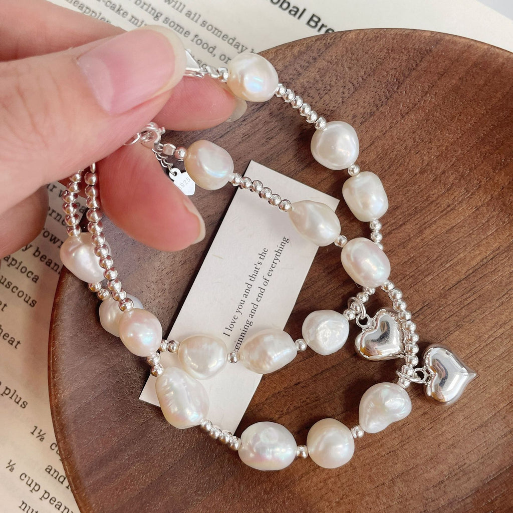 925 Sterling Silver Heart-Shaped Freshwater Pearl Bracelet