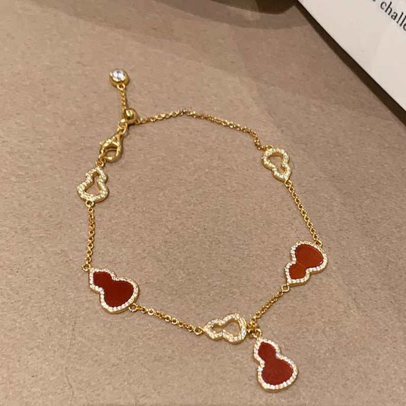 Fortune and Prosperity Red Agate White Mother-of-Pearl Gourd Bracelet