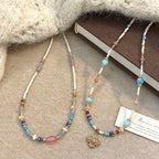 Dopamine-enhanced colored natural stone millet bead necklace with copper alloy beads