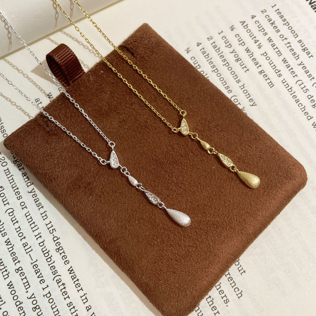 999 Sterling Silver Brushed Diamond Teardrop Necklace