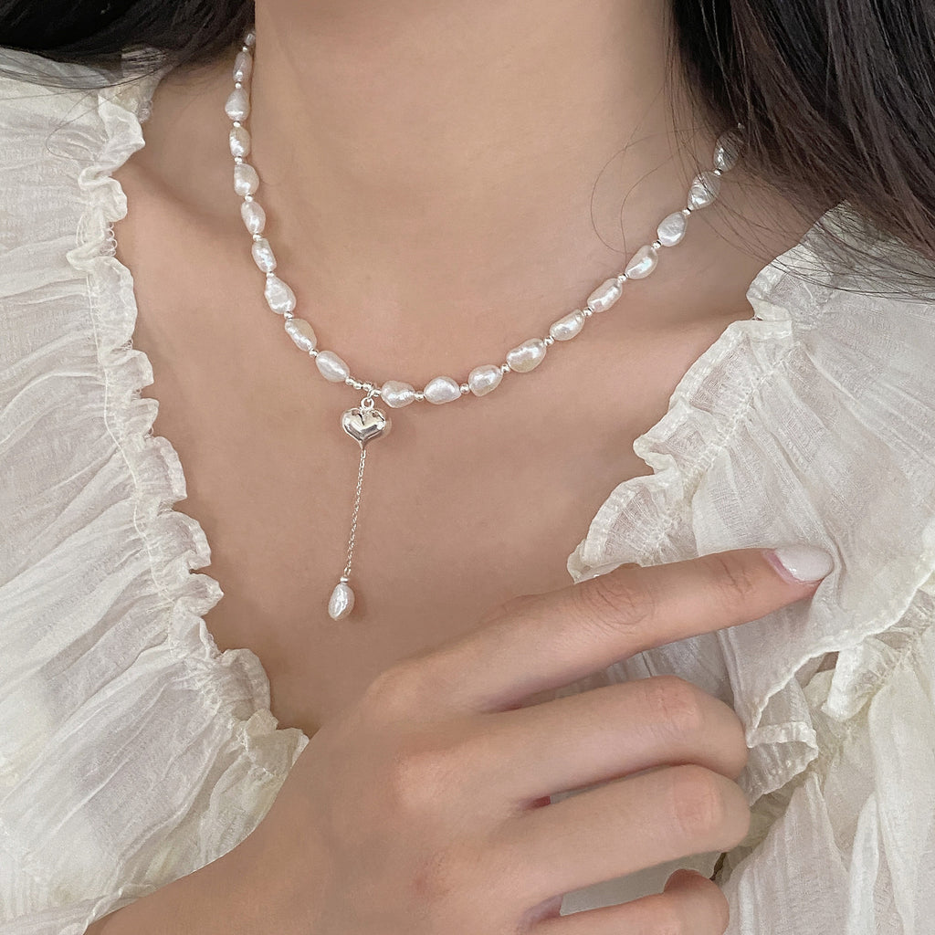 925 Sterling Silver Baroque Pearl Heart Necklace