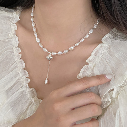 925 Silver Baroque Pearl Heart Necklace