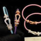 Fully diamond zircon leather braided rope magnetic horseshoe buckle copper alloy bracelet